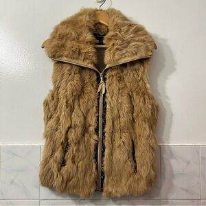 Penny Lane Rabbit Fur Full Zip Vest Leather Trim Beaded Size L Bratz Mobwife